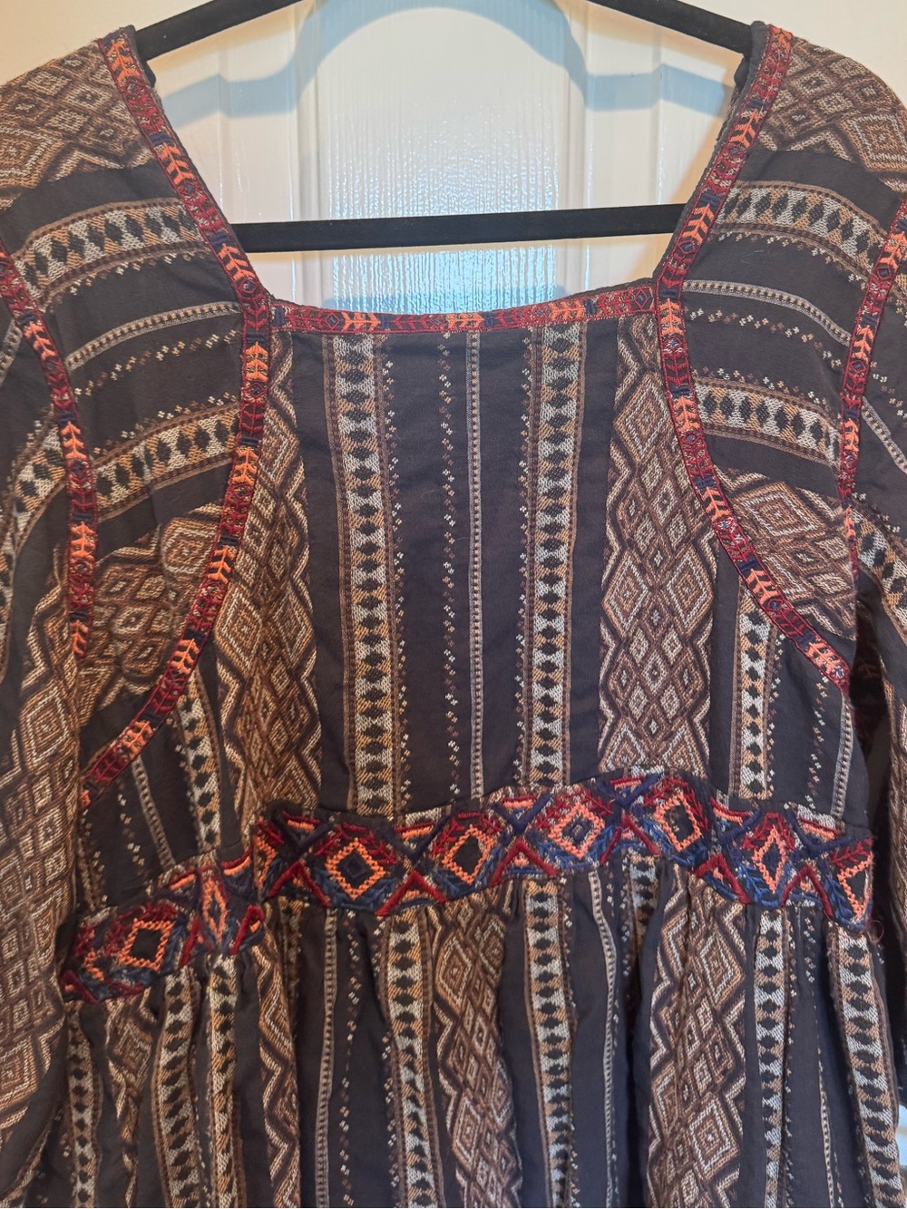 Anthropologie Textured Boho Print V-Neck Tunic Dress - Black with Rust Size 1X - Picture 16 of 16